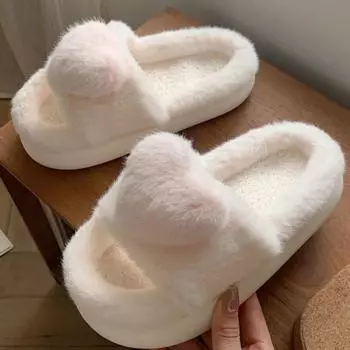 2024 Лидер продаж Love Style Plush Winter New Women Slipper Soft Pac Pac Pac Теплые удобные домашние пушистые домашние тапочки 36-37 белый