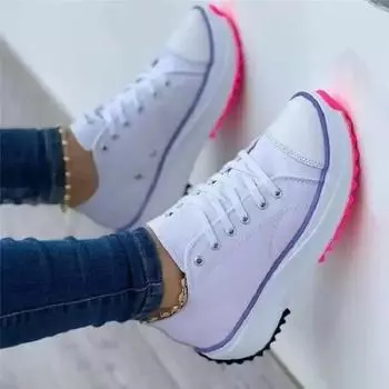 2024 hot seller new Classic White Canvas Shoes Women Sneakers Solid Lace-Up Casual Platform Shoes for Women 35 чёрный