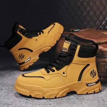 2024 Hot Seller New Men s Sneakers Fashion Leather Boots Outdoor Breathable Boots Hiking Casual Shoes Non-slip Men Ankle Boots 39 коричневый