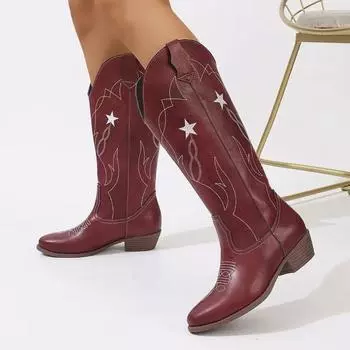 2024 Hot Selling Square Heel Winter Women s Boots New Fashion Embroidered Western Shoes Women s Pointed Toe High Boots Zapatos 36