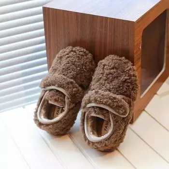 2024 Ins Keep Warm меховые туфли для девочек зимние новые модные корейские туфли с мягкой подошвой, нескользящие, универсальные, принцесса, повседневные туфли на плоской подошве 21 бежевый