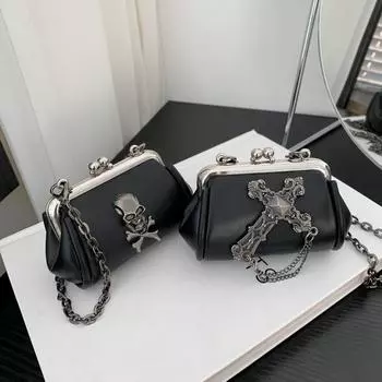 2024 INS Style Dark Mini Детский стиль для родителей и детей, аксессуары вогнутой формы, маленькая сумка через плечо с диагональным крестообразным зажимом, женская сумка