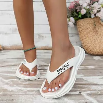 2024 ЭВА Платформа Шлепанцы для женщин Лето Большой размер Clip Toe Мягкая подошва Облако Тапочки женские Толстая подошва Нескользящие пляжные сандалии 35-36 белый
