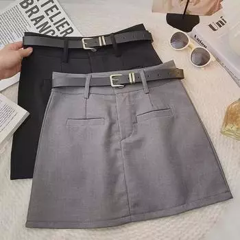 2024 Korean Gray Slim A-line High Waist Spring Skirt - Women s Short Anti-Exposure All-Match Suit Skirt M