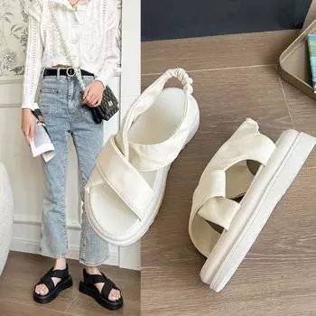 2024 Korean Version Summer Popular Sandals Simple Sandals Sandals Sandals College Wind Beach Women s Shoes 35 бежевый