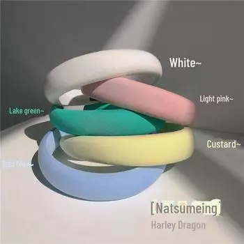 2024 Корейская однотонная повязка на голову Macaron Sponge с широкими полями - модный универсальный аксессуар для волос белый