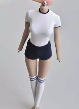 2024 Latest Design for Figure High School Girl Beautiful Gymnastics Clothes and Stockings White Blue Tight Waist Type and Head Not [TOYBARJAPAN] 1/6