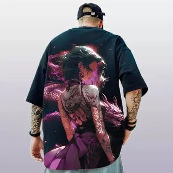 2024 Летняя мужская футболка с изображением аниме-персонажа 3D Sexy Beauty Tattoo Print Street Trend Top Свободные футболки большого размера с коротким рукавом S