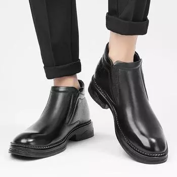 2024 luxury high-quality men s Chelsea boots, fashionable and casual leather snow shoes, comfortable business dress shoes 37 чёрный