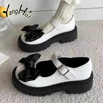 2024 Mary Janes женские туфли на платформе кожаные туфли-лодочки в корейском стиле с бабочкой, сапоги Kawaii для косплея, мода весна-осень 35 бежевый
