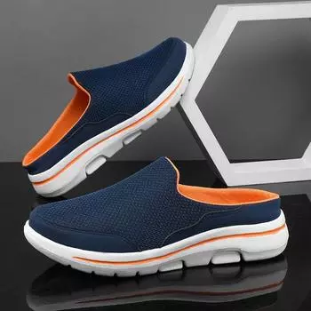 2024 Men Casual Mules Mesh Breathable Flat Slippers Summer Couple Shoes Large Size Loafers Fashion Shoes Chinelos Masculinos 35 чёрный