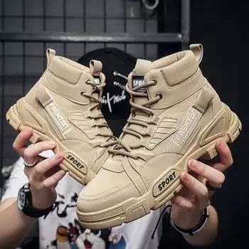 2024 Men’s Casual Sneakers Platform Men Boots Comfortable High Top Ankle Boots Fashion Man Work Shoes Trend Versatiled Hombres 39 хаки