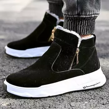 2024 Men s High-Top Winter Snow Boots with Velvet Lining and Zipper - Korean Fashion 42 чёрный