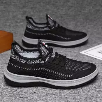 2024 men s shoes summer breathable mesh old Beijing cloth shoes men s thin sports and leisure shoes men s lightweight fly-woven shoes 39 серый