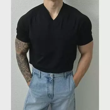 2024 Men s Slim V-Neck Short-Sleeve Lightweight Casual Sweater M