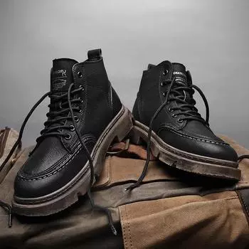 2024 Men s Spring High-Top Non-Slip Leather Work Boots - All-Match British Style Martin Boots 40
