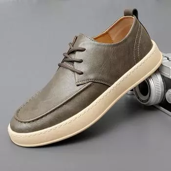 2024 New All-match Men Casual Leather Outdoor Shoes Stylish High Quality Non-Slip Walking Shoes Comfy Thick Bottom Driving Shoes 38 чёрный