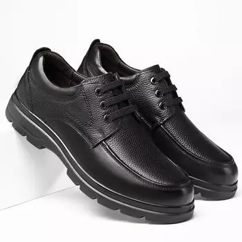 2024 New Arrival for Men Lace-Up Outdoor Shoes Vintage Genuine Leather Men Casual Shoes Classic Male Comfortable Business Shoe 38 чёрный