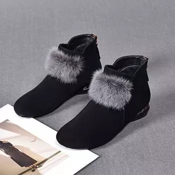 2024 new autumn and winter frosted small short boots women s versatile fluffy plush women s shoes suede soft leather flat-soled Martin boots 35 чёрный