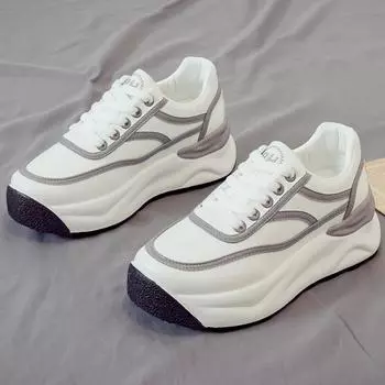 2024 New Autumn New Versatile Platform White Shoes for Women Fashion Lace Up Sports Dad Shoes Ins Thick Sole Vulcanized Shoes 35