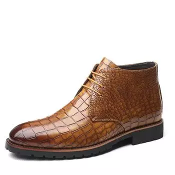 2024 New British Style Men Ankle Leather Boots Pointed Toe Lace Up Short Boot Male High-Top Shoes Plus Size 38-46 6 чёрный