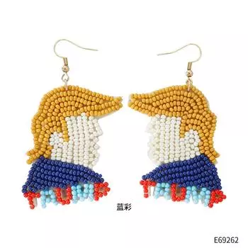 2024 New Cartoon Character Cute Funny Exaggerating Eardrops Earrings Handmade Beaded Bead Beaded Stud Earrings E69262 Blue Color