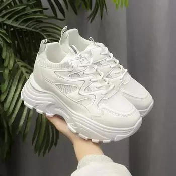 2024 New Casual Women Thick-soled Sneakers Fashion Spring Autumn Lace-up Vulcanized Shoes Mesh Rubber Non-slip 35-40 35 коричневый