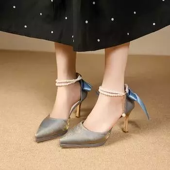 2024 New Fashion Round Toe Comfortable Solid Color Beaded Women s Shoes Slip-On Banquet Breathable Stiletto Women s Shoes 35 бежевый