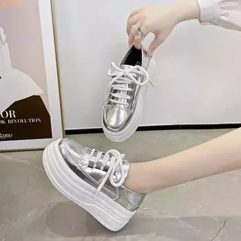 2024 New Fashion Thick-soled Women s Sports Shoes with Shallow Laces for Spring and Autumn Versatile for Women To Wear Casually 35 бежевый