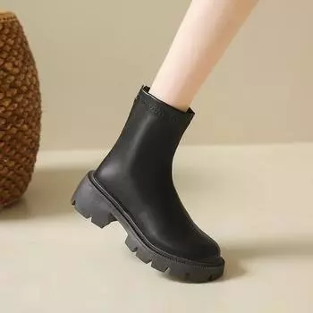 2024 New Fashion Winter Boots Platform Gothic Boots Women Casual Back Zippers Women s Ankle Boots Women s Short Bootties 35 чёрный