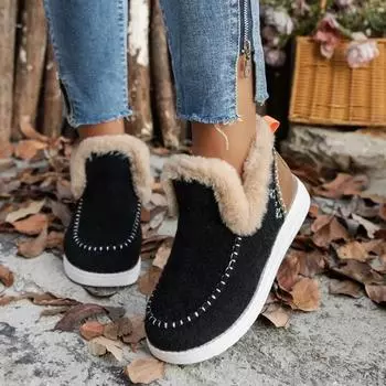 2024 New Fashion Women s Boots Plush Solid Color Women s Boots with Stitching Flat Bottom Comfortable Short Snow Boots Zapatos 36 синий