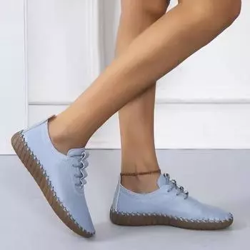 2024 New Korean Version of The British Style Casual Fashion Single Shoes Women Round Head Lace-up Soft Sole Flat Shoes 35 белый