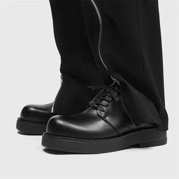 2024 New Lace up Men Casual Leather Shoes Outdoor Antiskid Thick Bottom Shoes High Quality Men Classic Casual Work Oxford Shoes 38 чёрный
