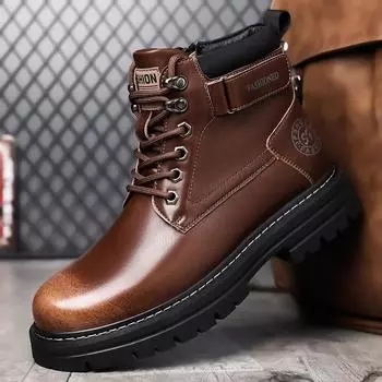 2024 New Lace-Up Men Eather Boots Handmade Men Motorcycle Boots Classic Mens Low Top Sneakers Luxury Brand Men s Ankle Boots 38 чёрный