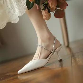 2024 new lady sandals women s summer bag head two wear thin heels pointed high heels rhinestone slippers outside 35