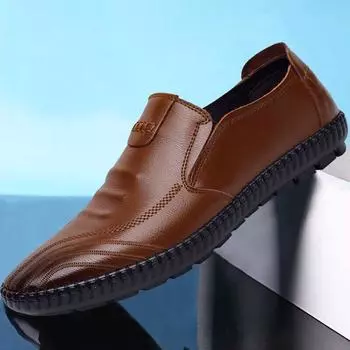 2024 new leather shoes men s spring new men s shoes British business men s casual leather shoes work Doudou shoes men 39 чёрный