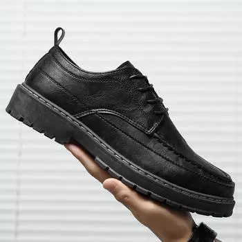 2024 New Men s versatile casual black leather shoes trend outdoor breathable shoes lace up driving hiking shoes for man 6.5