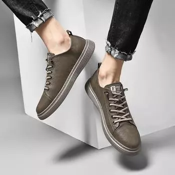 2024 New Mens Versatile Leather Shoes Soft Sole Sneakers Man Fashion Luxury Brand Casual Shoes for Men Trend Business Mens Shoes 36 чёрный