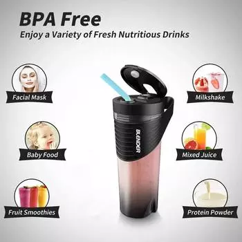 2024 New Portable Blender Juicer Type-C Charging Personal Smoothie Blender Fresh Juice Mixer Machine Sport Travel Shakes Stirr чёрный
