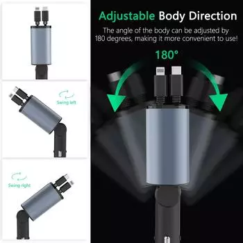 2024 New Retractable Car Charger 120W Fast Charger 4-in-1 Fast Charging Car Phone Charger 2 USB Ports Car Charger Adapter