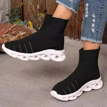 2024 Новые туфли для женщин Slip on женские вулканизированные туфли Весенние туфли с круглым носком из прочной сетчатой ткани эластичная дышащая ткань повседневная обувь 35 чёрный