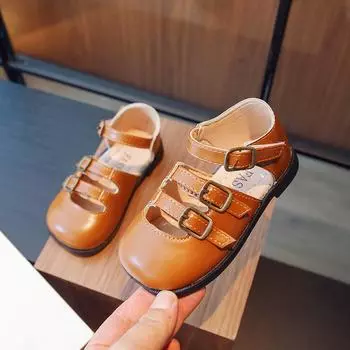 2024 New Simple Non-slip Children New Non-slip Leather Shoes Kids Versatile Britain Wind Non-slip Toes Wrapped Boys Sandals Cool 22 чёрный