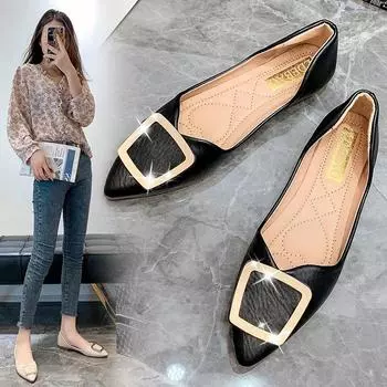 2024 new spring and autumn leather shoes flat shoes pointed head shallow mouth flat heel women s shoes single shoes single shoes women s 35 зелёный