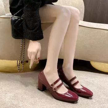 2024 New Spring and Autumn Women s Mary Jane Shoes, Square High Heels, Women s Indoor, Casual, Comfortable, Closed Toe One Step 34 бежевый
