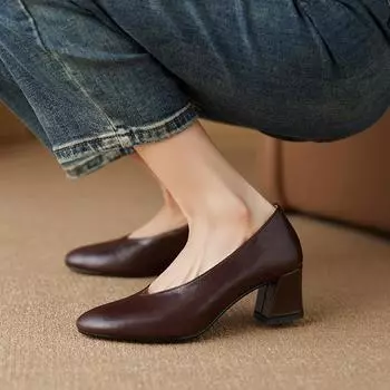 2024 New Spring High Heels Shoes Leisure Women Female Soft Sole Ladies Footwear Comfortable Casual Lady Round Toe Retro Shoes 34 чёрный