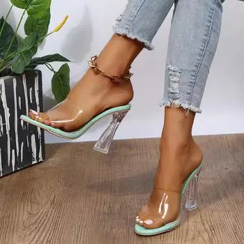 2024 New Summer Women s Slippers Transparent PVC Fashion Sandals Sexy Thin Heels Slippers Women s Open Toe High Heel Party Shoes 36 розовый