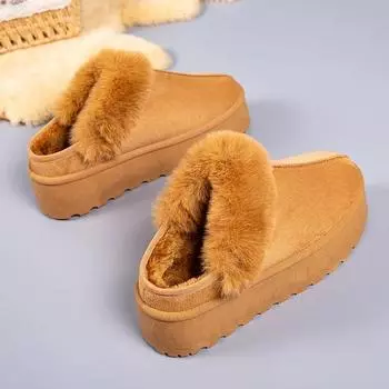 2024 New Thick Bottom Increase Outside To Wear Baotou Snow Cotton Slippers Thick Velvet Warm All Matching Non-slip Cotton Shoes 36 коричневый