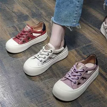2024 new thick-soled hollowed-out and breathable fashionable versatile little white shoes women s summer retro bag head sandals women s ugly and cute 35 бордовый