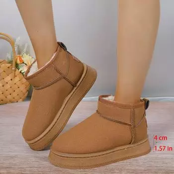 2024 New Thicked Plush Ankle Boots Women Fashion Faux Suede Non-Slip Snow Boots Woman Comfort Soft Sole Platform Cotton Shoes 36 чёрный