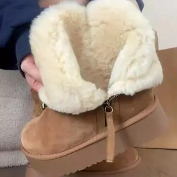2024 new velvet thickened warm short tube thick-soled snow boots women s side zipper cold-proof cotton boots 35 хаки